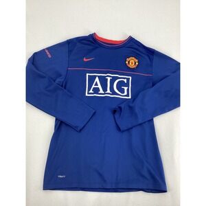 Nike Manchester United AIG Blue Long Sleeve Training Jersey Mens Medium NikeFIT